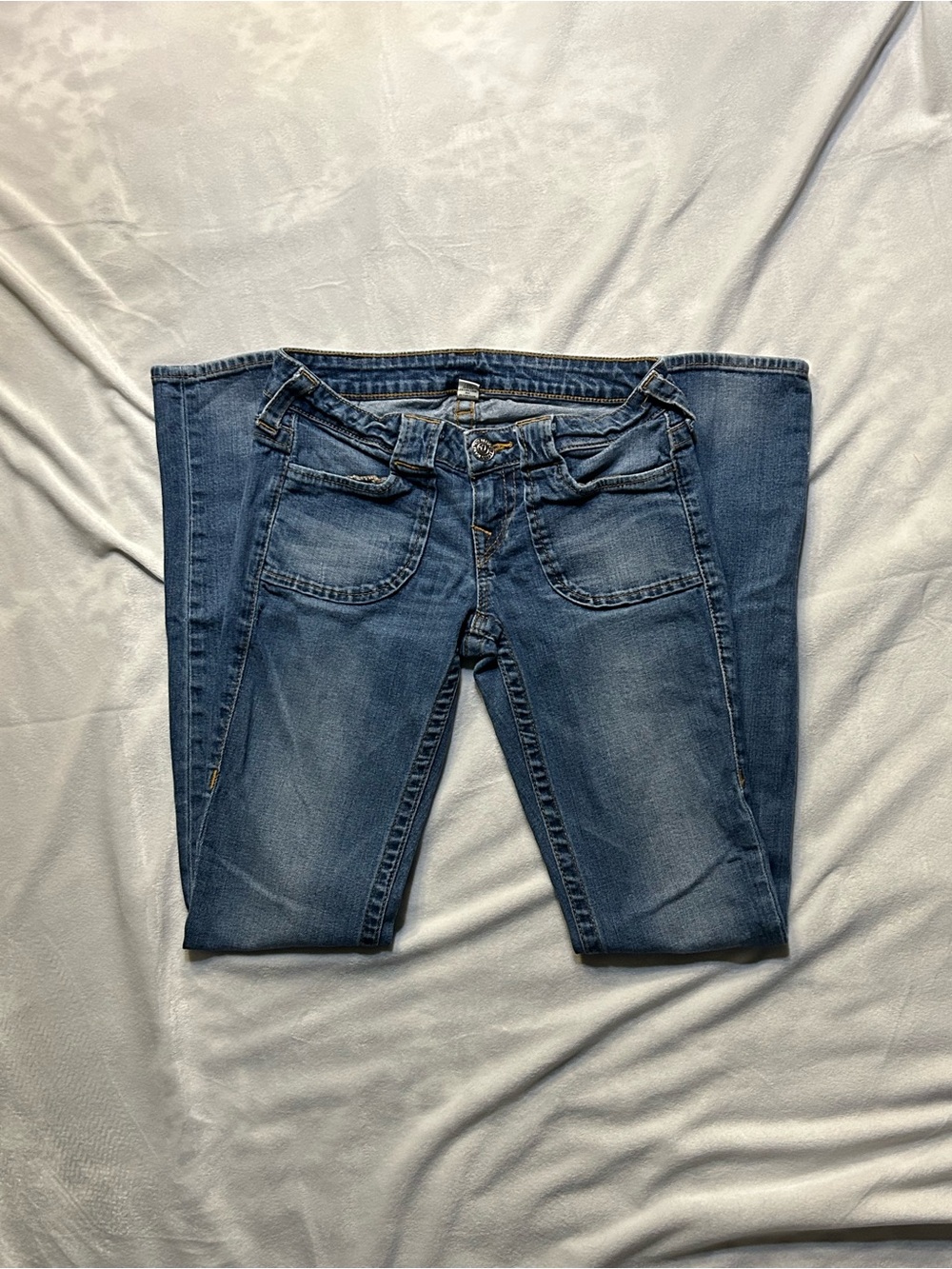 True Religion Low Rise Skinny Jeans Front Patch Pocket Medium Wash